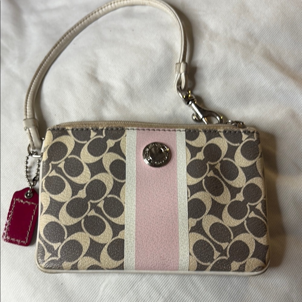 Coach Pink and Tan Clutch with Signature Monogram